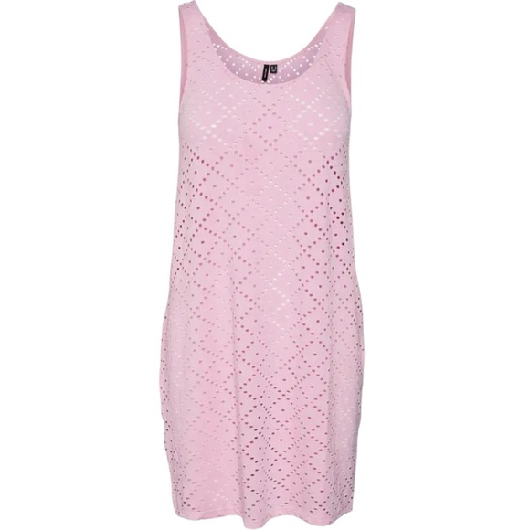 Vero Moda Pink Eyelet Midi Beach Dress NWT Size Small Balletcore - Picture 1 of 8